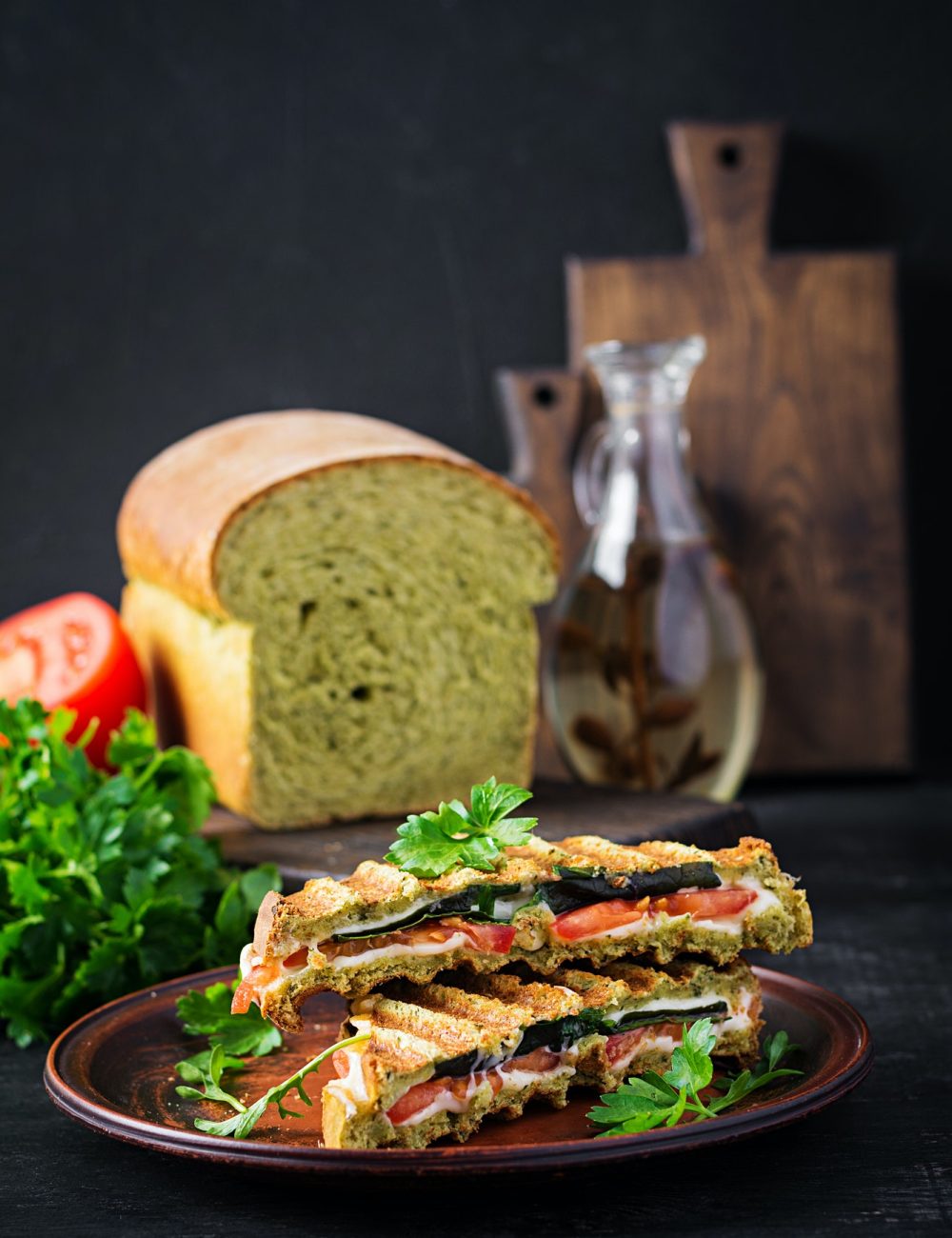 Artisan Panini Sandwich with Fresh Tomatoes and Spinach
